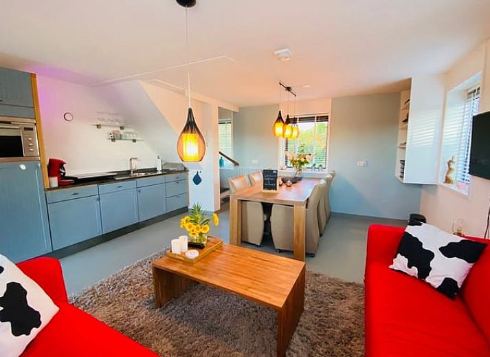 Terras van Vakantiehuis in Wapenveld met uitzicht op de tuin, Veluwe, Gelderland.