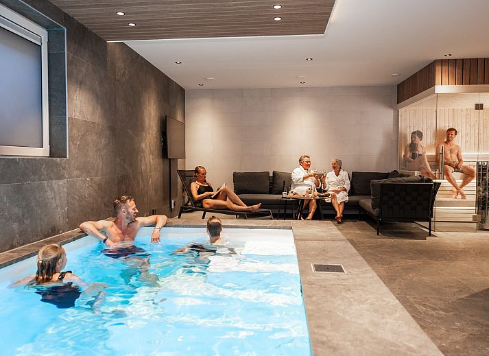 Vorderansicht der Veluwe Villa mit Innenpool & Wellness XL in Wekerom, umgeben von wunderschoener Natur.