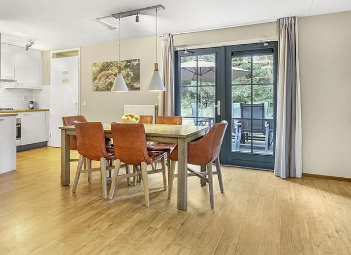 Gezellige woonkamer met open haard in Coldenhove 6LT bungalow, Eerbeek, Veluwe.