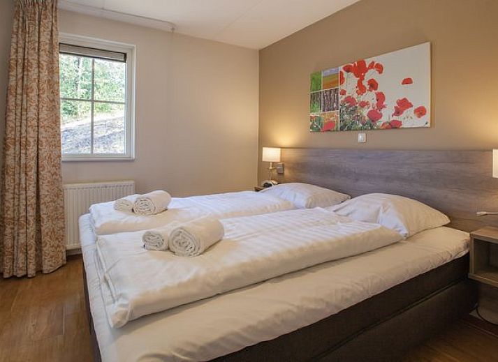 Gezellige woonkamer met open haard in Coldenhove 6LT bungalow, Eerbeek, Veluwe.