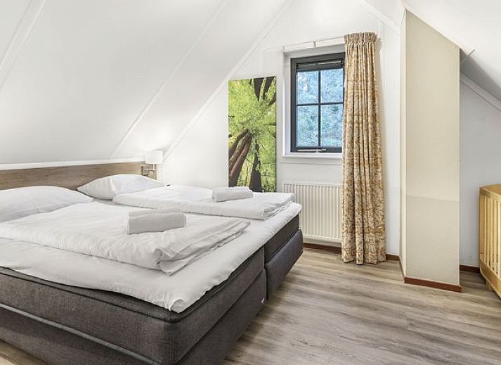 Comfortabele zithoek in Coldenhove bungalow, Eerbeek, Veluwe, met uitzicht op de natuur.