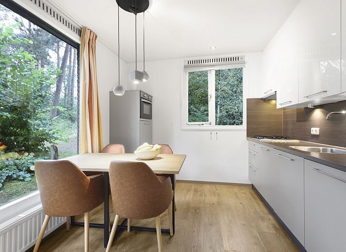 Moderne zithoek met uitzicht op de natuur in Coldenhove 4-persoons bungalow, Eerbeek, Veluwe.