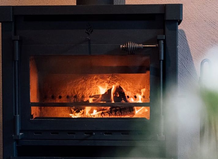 Gemuetliches Wohnzimmer mit Holzofen im Ferienhaus Wenum Wiesel, Veluwe.