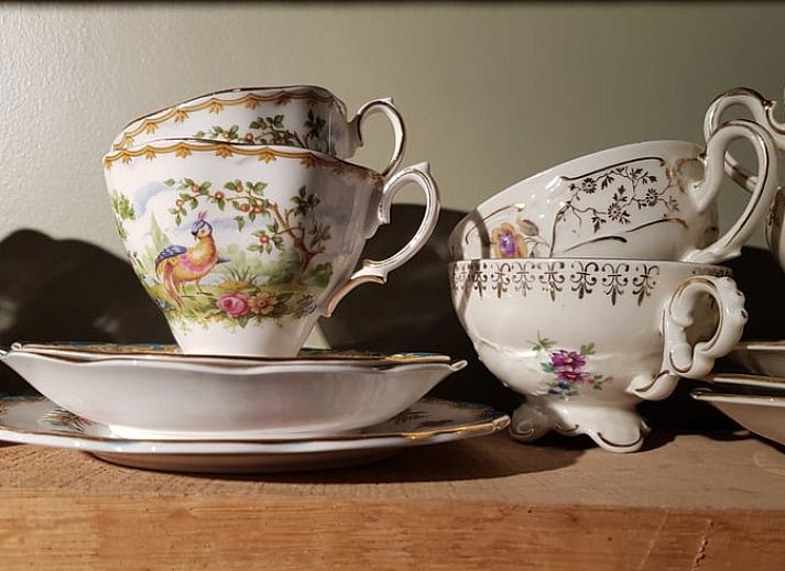 Gezellige woonkamer met houtkachel in Vakantiehuisje in Nijkerk, Veluwe, Gelderland.