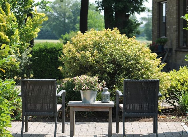Stilvolle Ecke im Ferienhaus in Stroe, Veluwe, mit Sessel und dekorativen Elementen.