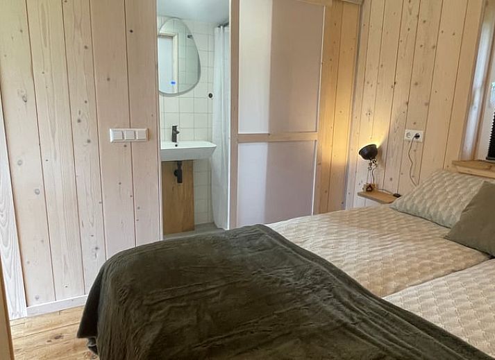 Twee vakantiehuisjes in Beemte Broekland, Veluwe, omringd door weelderige natuur in Gelderland.