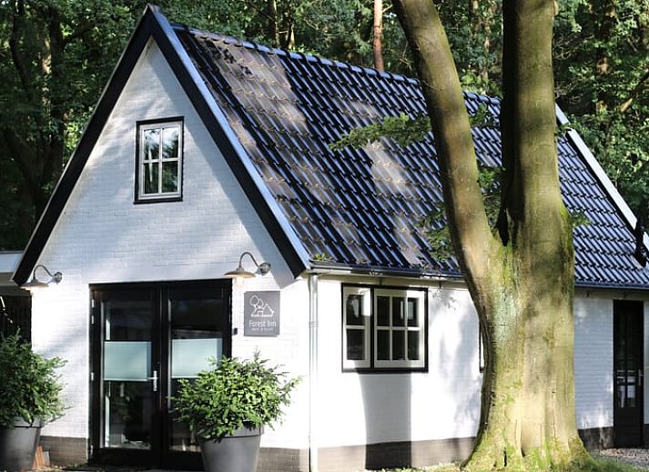 Vacation home in Ugchelen in the Veluwe, Gelderland with cozy porch and green surroundings.