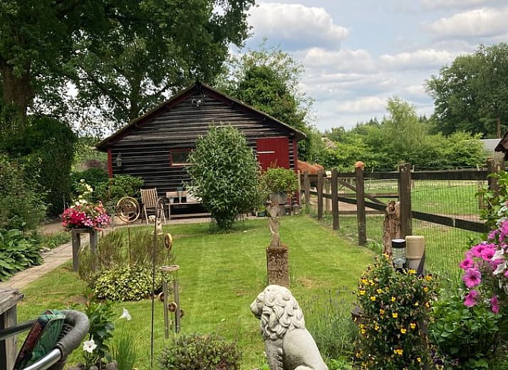 Gemuetliches Wohnzimmer mit Kamin in Cottage in Houtdorp Gemeinde Ermelo, Veluwe, Gelderland.