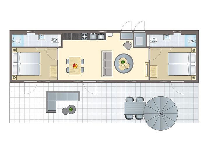 Moderne 4-persoons woning 4B2 met terras in Sellingen, Zuidoost Groningen, perfect voor een ontspannen vakantie.