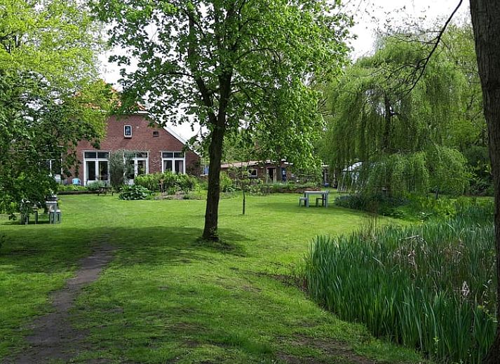 Gezellige woonkamer in Vakantiehuisje in Wedde, Zuidoost Groningen, met comfortabele banken en veel licht.