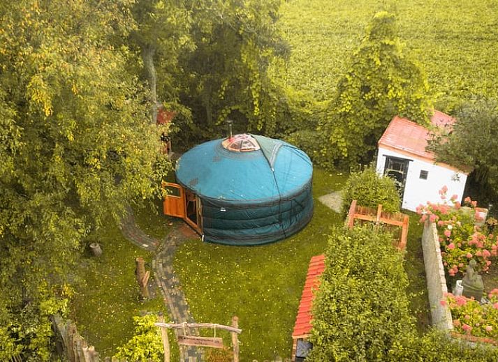 Gezellige woonkamer in Vakantiehuis in Wedde, met comfortabele bank en open haard, perfect voor ontspanning in Groningen.