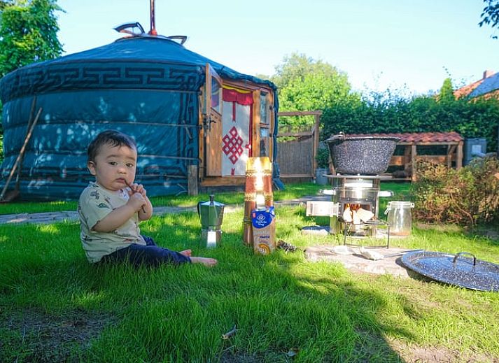 Unieke yurt accommodatie in Vakantiehuis in Wedde, met traditionele inrichting in Zuidoost Groningen.