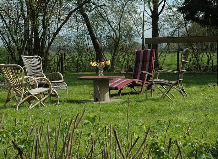 Huisje in Zevenhuizen, vakantiehuis omringd door kleurrijke bloemen in Zuidwest Groningen, Groningen.