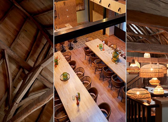 Gemuetlicher Innenbereich des Ferienhauses in Baarlo, Nord-Limburg, mit Holzbalken und stimmungsvoller Beleuchtung, ideal fuer einen entspannten Aufenthalt.