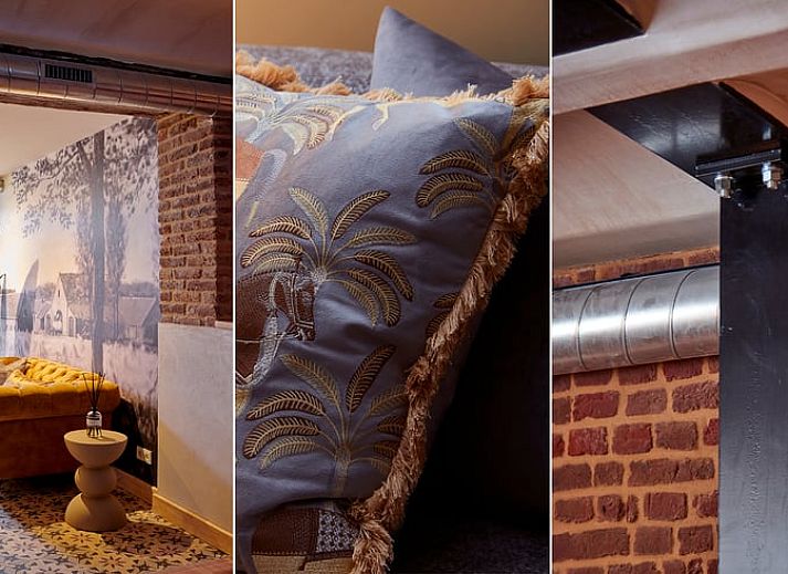 Gemuetliches Wohnzimmer im Ferienhaus in Baarlo, Nord-Limburg mit stilvoller Einrichtung und bequemem Ecksofa.