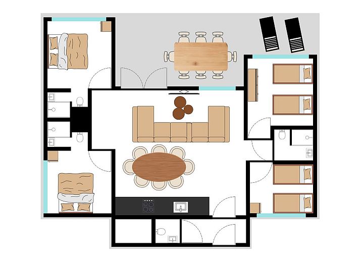 Bos Lodge in Maasbree, Noord Limburg, biedt ruimte voor 8 personen in een modern vakantiehuis omringd door groene natuur.