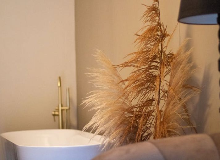 Luxe slaapkamer met vrijstaand bad in Vakantiehuis in Griendtsveen, Noord Limburg. Geniet van comfort en rust in deze sfeervolle vakantiewoning.