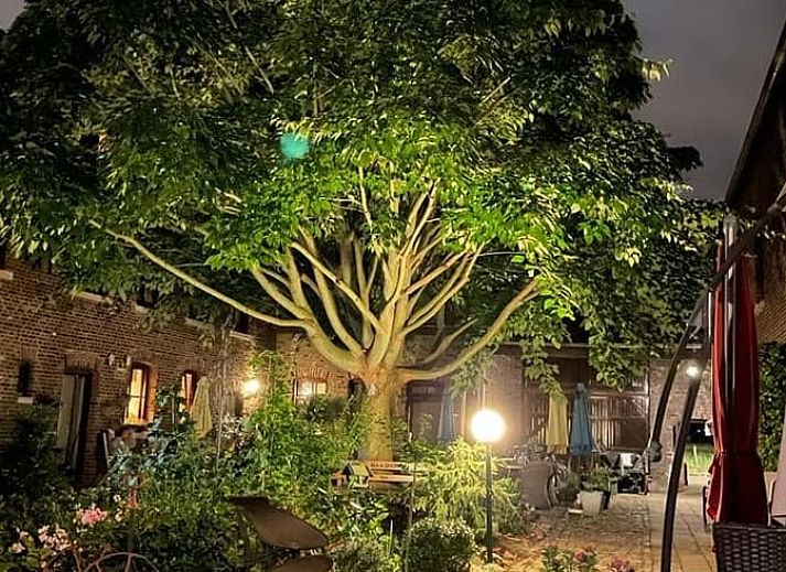 Warm evening sun illuminates the dining area in Holiday Home in Maastricht, South Limburg, with stylish decoration.