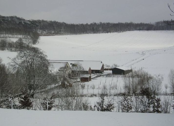 Entrance of Landgoed Karsveld vacation home in Slenaken, South Limburg with charming rural architecture.