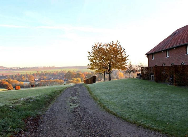 Gezellige keuken van Vakantiehuisje in Gulpen, Zuid Limburg met bloemen voor een huiselijke sfeer.