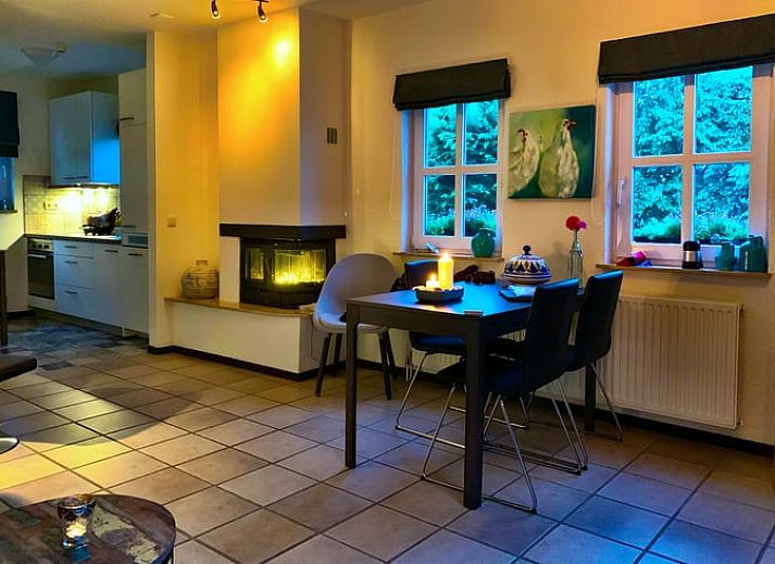 Sunny terrace at Cottage in Epen, South Limburg, vacation home with inviting seating area and colorful flowers.