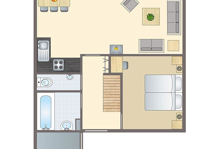 Vorderansicht des Hoog Vaals 2-Bett-Bungalows 2C1 in Vaals, Suedlimburg, umgeben von gruener Natur.