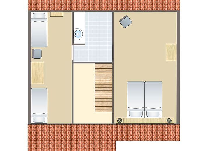 Vorderansicht des Hoog Vaals 2-Bett-Bungalows 2C1 in Vaals, Suedlimburg, umgeben von gruener Natur.