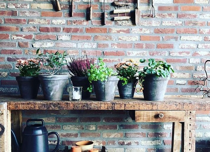 Stijlvol muurdetail met metalen letter bij Vakantiehuisje in Scheulder, Zuid Limburg.