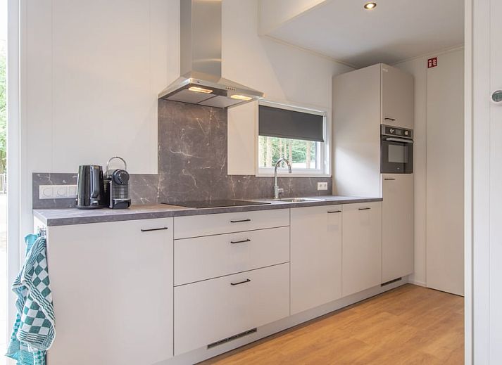 Cozy living room of Timber Cottage 4 in Mierlo, De Peel, North Brabant. Modern chalet with comfortable seating area and stylish furnishings.