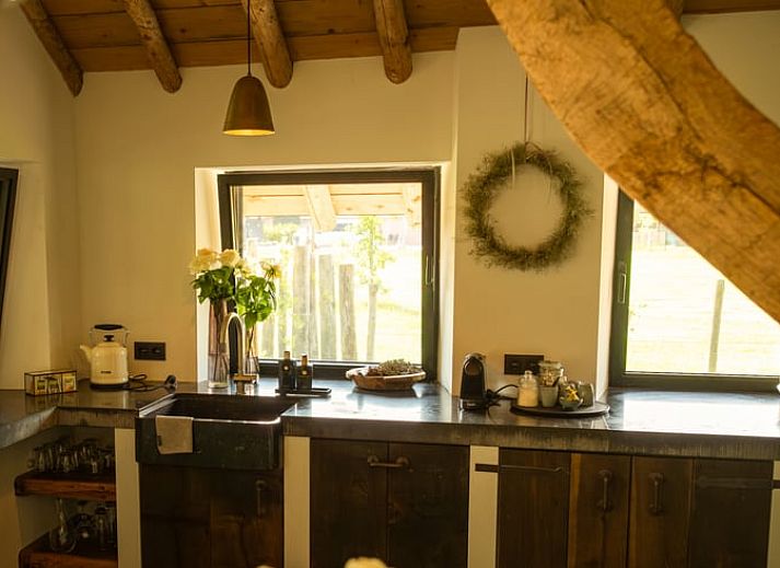 Ingang van Vakantiehuis in Baarle-Nassau met grindpad en bloeiende lavendel in de Kempen.