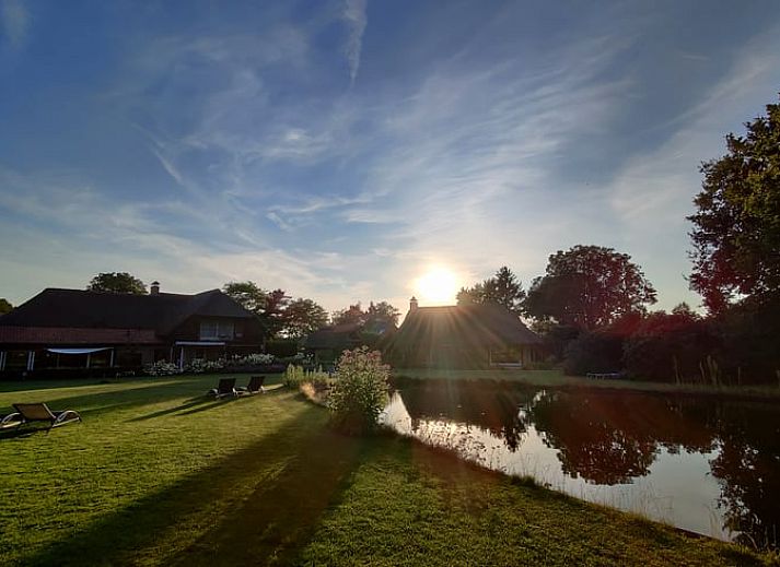 Entspannen Sie sich auf den Liegestuehlen im Garten von Huisje in Baarle-Nassau, einem Ferienhaus in Nordbrabant.
