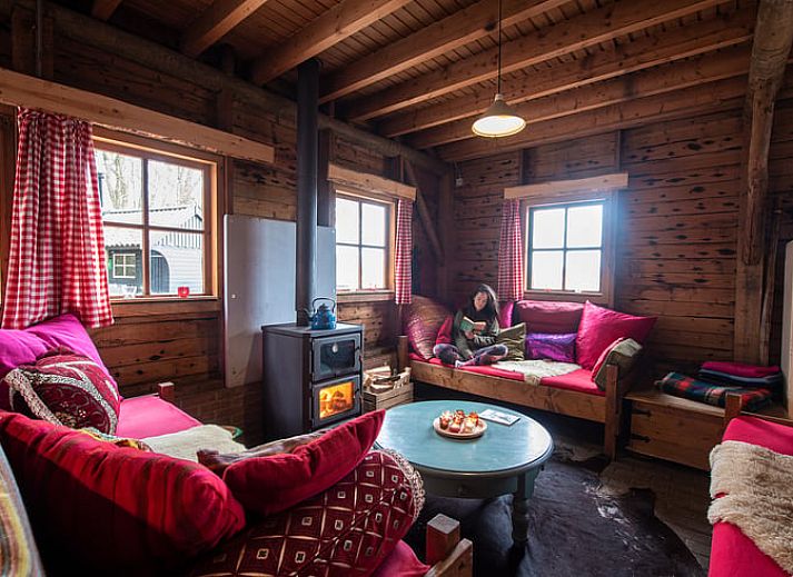 Gezellige binnenruimte met houtkachel in Huisje in Bladel, vakantiehuis in Noord Brabant.