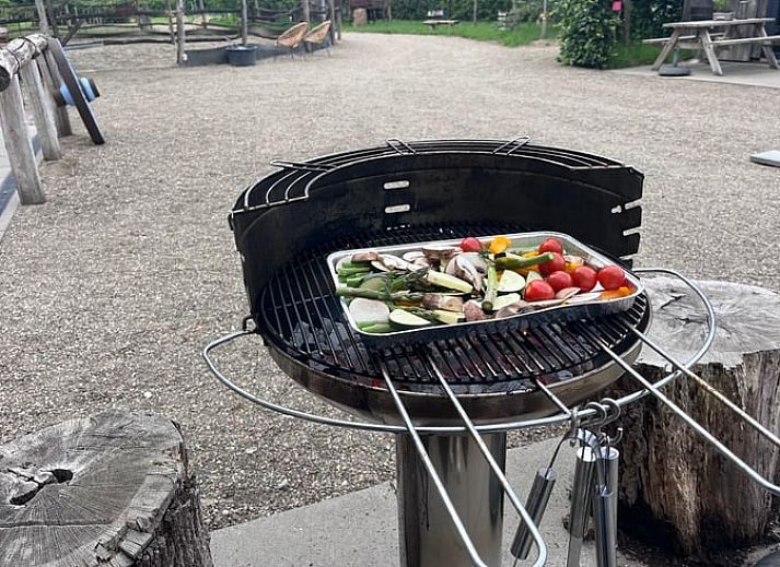 Kinder spielen im Garten von Huisje in Eersel, einem Ferienhaus in Eersel, Kempen, Nordbrabant.