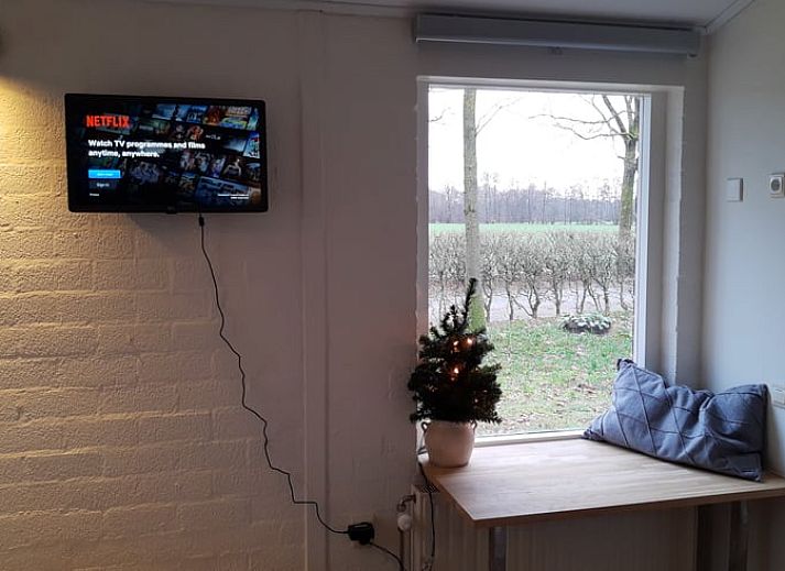 Sonnenuntergang durch das Fenster im Ferienhaus in Soerendonk, beruhigende Aussicht.