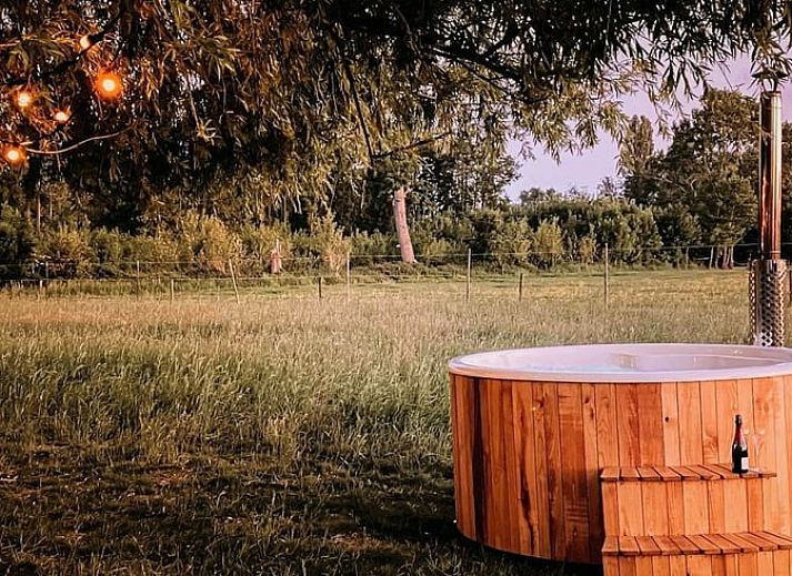 Terras met zitgelegenheid bij Vakantiehuisje in Luyksgestel, perfect voor buiten dineren.