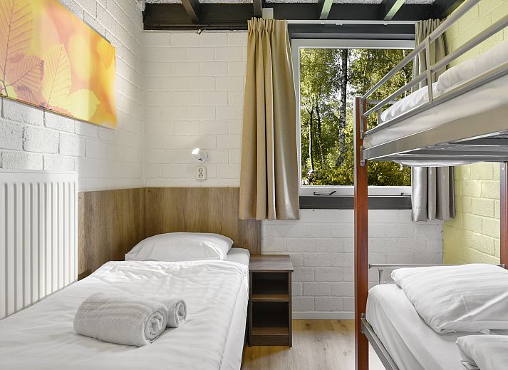 Sfeervolle slaapkamer in Het Vennenbos 5-persoons bungalow 5B2 Hapert, met rustgevend uitzicht.