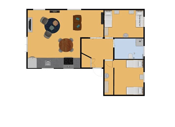 Gemuetliche Sitzecke mit Kamin im Custom Sommerhus Malmoe, Chaam, Brabant.