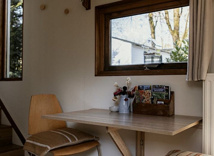 Gezellig hoekje met stoel en bloemen bij Vakantiehuis in Diessen, Noord Brabant.