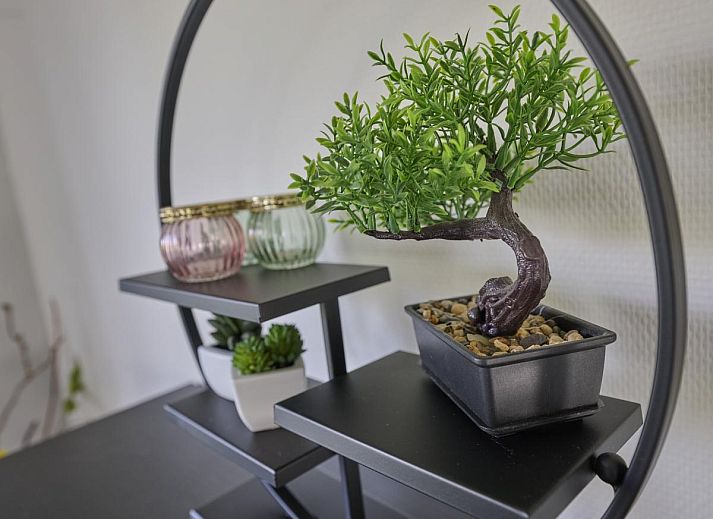 Moderne keuken met rode accenten in 't Kaatsheuveltje 7, vakantiehuis in Kaatsheuvel, Noord Brabant.