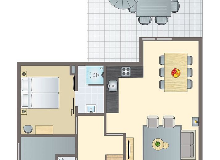 Eetkamer in Kaatsheuvel 6-persoons vakantiehuis 6C met uitzicht op de groene tuin, Hart van Brabant.