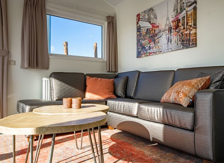 Gezellige woonkamer in Vakantiehuis Velthorst 4, Kaatsheuvel, met veel lichtinval en moderne inrichting.