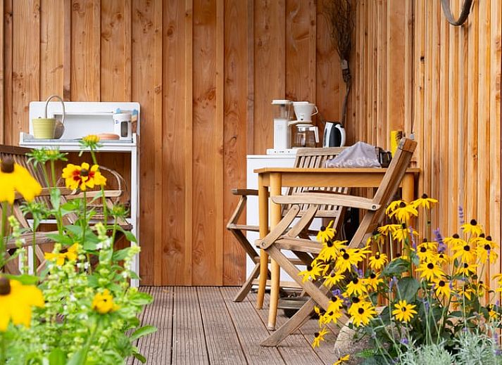 Gezellige binnenruimte van Huisje in Best, vakantiehuis in Hart van Brabant, Noord Brabant, met houten interieur.