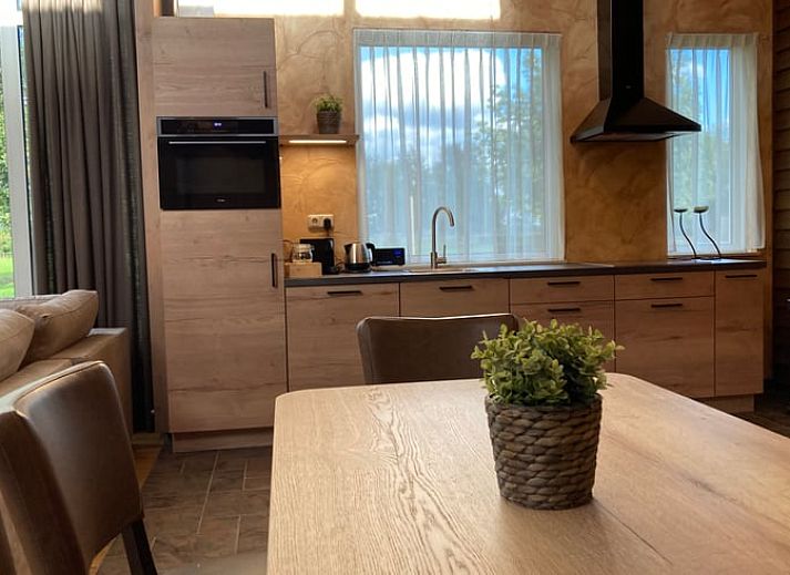 Stijlvolle zithoek met open haard in Vakantiehuis in Schaijk, Noord Brabant, ideaal voor ontspanning.