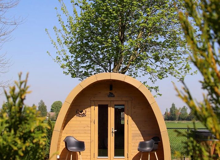 Gezellige glamping lodge bij Vakantiehuis in Overloon, Noordoost Brabant, met uitzicht op groene omgeving.