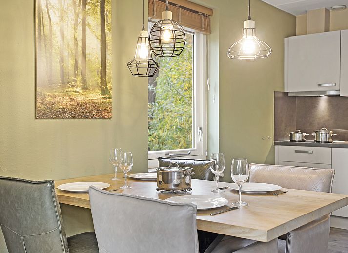 Gezellige woonkamer met open haard in De Vers vakantiehuis in Overloon, Noord Brabant.