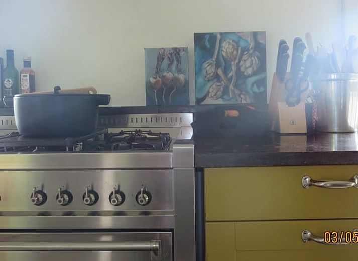 Oude houten kast bij Vakantiehuis in Oeffelt, Noordoost Brabant, omgeven door groene natuur.