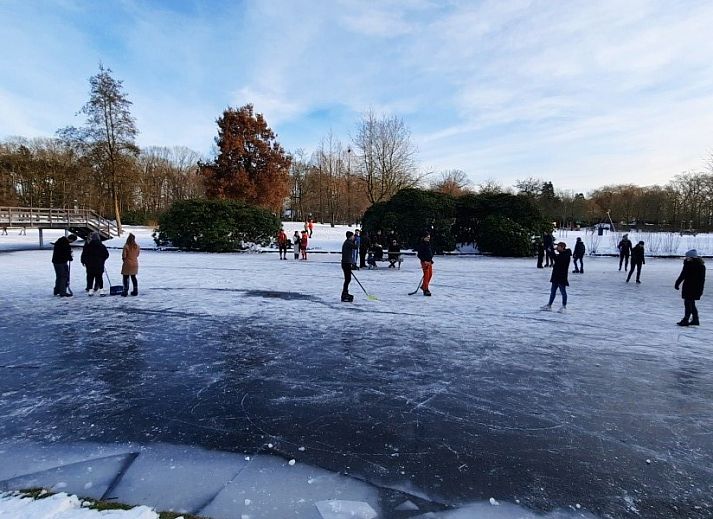Rustieke picknicktafel in de tuin van Grove Den in Sint-Oedenrode, Noord Brabant, met natuurlijke omgeving.