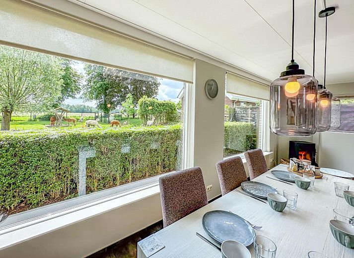 Cozy terrace of Alpacafarm Vorstenbosch vacation home in green Vorstenbosch, North Brabant.