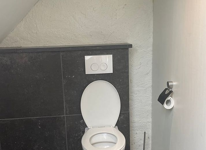 Gezellige woonkamer in Vakantiehuis in Katwijk nb, Noordoost Brabant met comfortabele banken en een dakraam voor natuurlijk licht.