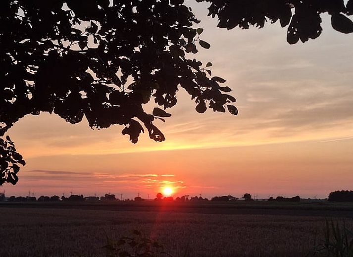 Moderne keuken in Vakantiehuisje in Ossendrecht met uitzicht op het platteland.